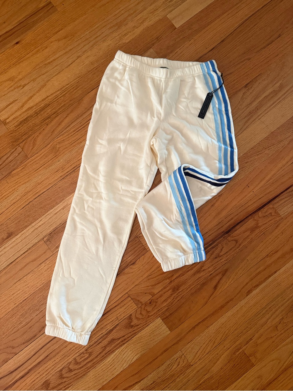 Vanilla Star Cream Joggers with Blue Stripe Side Trim